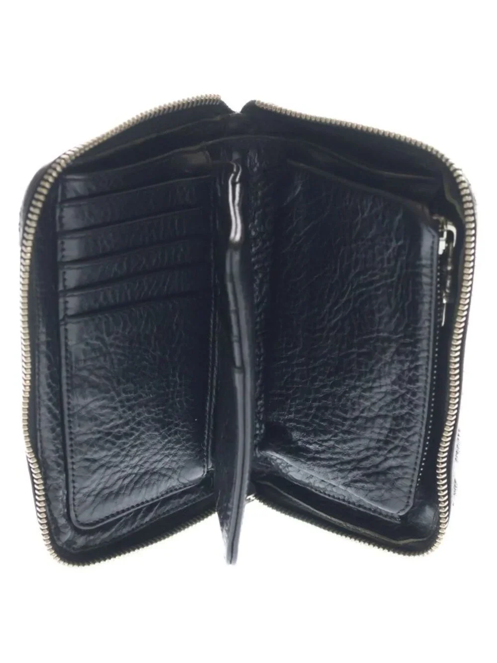 Chrome Hearts Rec Zip Mini Round Zip Calf Hair Leather Wallet Black White